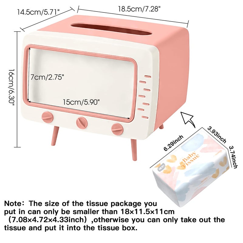SGVAHY Tissue Box Holder Retro TV Tissue Box Cover Cute and Practical Cell Phone Holder Tampon Holder for Bathroom Kitchen Bedroom Dressers Desks and Tables Night Stands Creative Gift (TV Pink) - Image 3